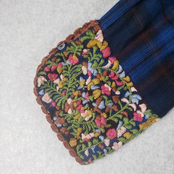 Sister Mary Karmen Embroidered Plaid Midi Dress Blue Boho  Craft L Viscose Midi - Picture 7 of 12